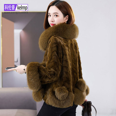 正品牌海宁狐狸毛领拼貂皮草外套