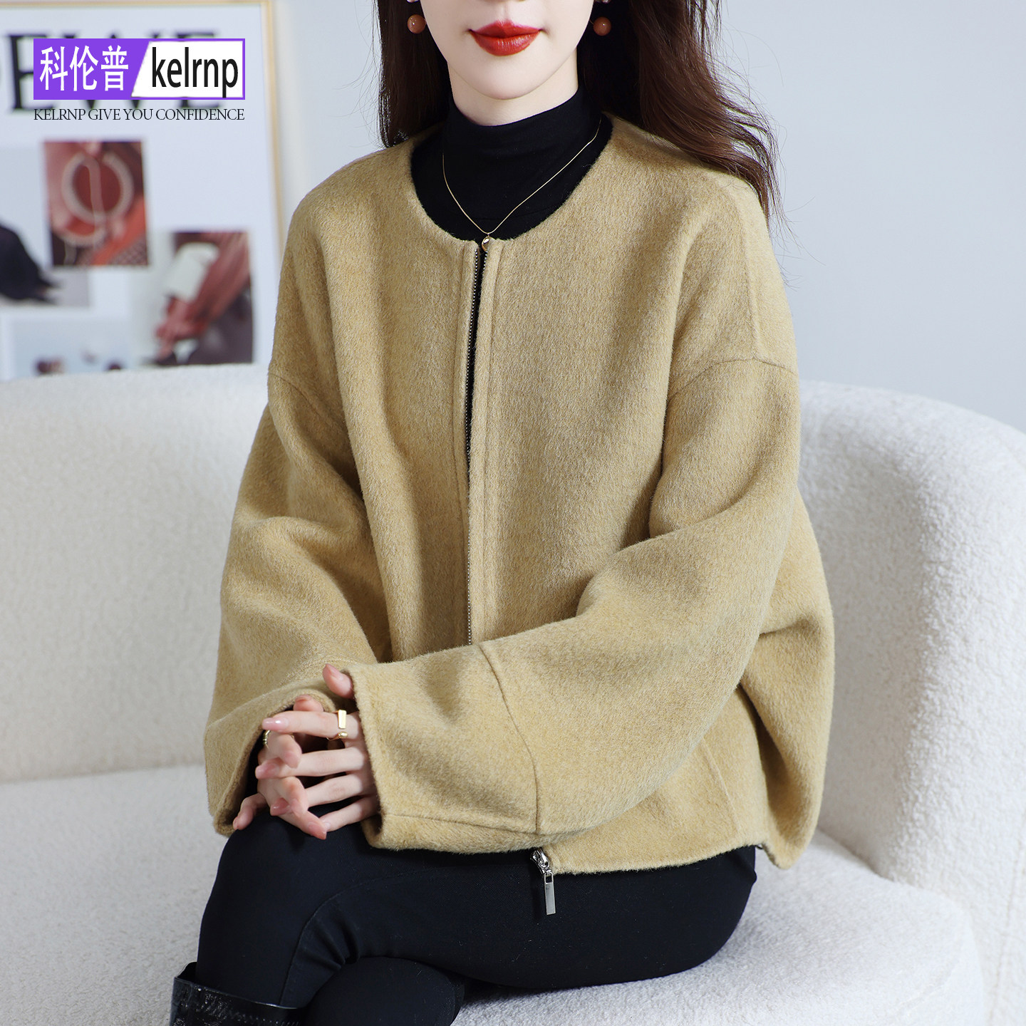 双面羊绒大衣女2025秋冬新短款中式国风小个子呢子羊驼羊毛呢外套,女装/女士精品,毛呢外套,淘宝优惠券,粉丝福利购,淘宝优惠卷