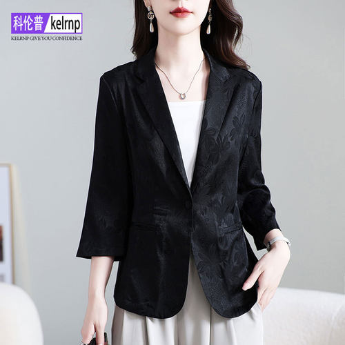 高档气质印花西服桑蚕丝绸短外套