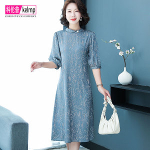 2026夏新款中长短袖韩版奢华镶钻印花桑蚕丝绸缎重磅真丝连衣裙女