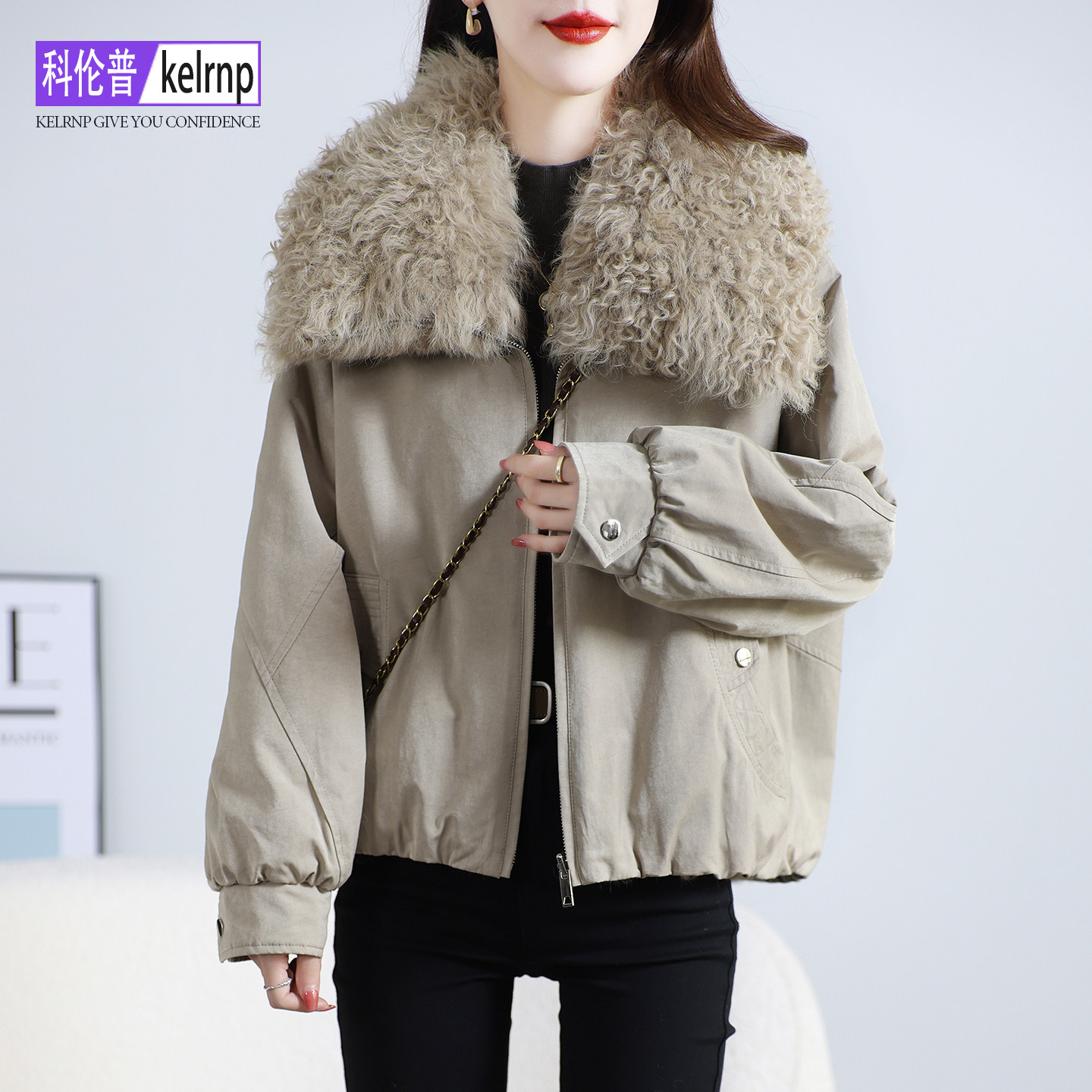 派克服女2026冬新款两面穿休闲简约獭兔毛内胆羊毛领皮草大衣外套