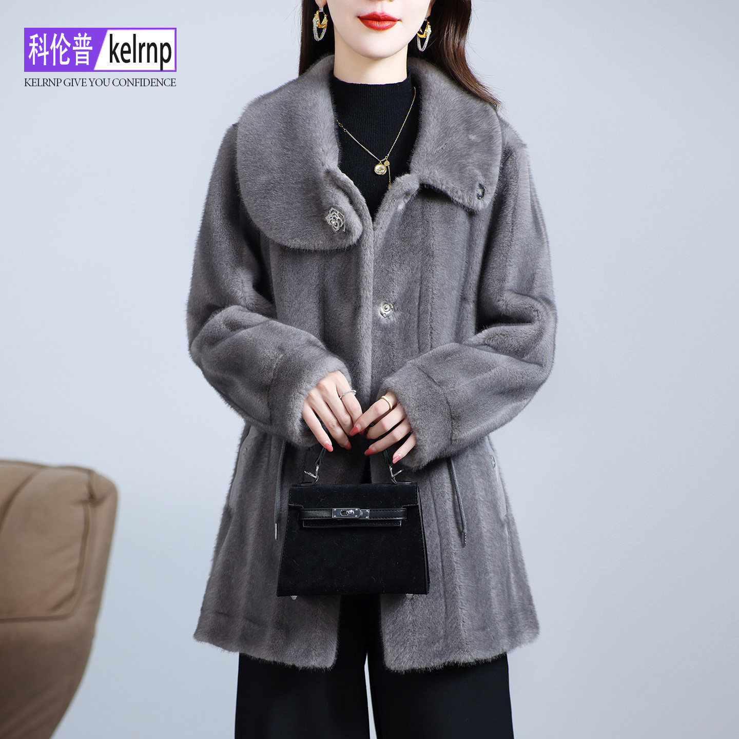 温柔风仿水貂皮毛毛环保皮草外套