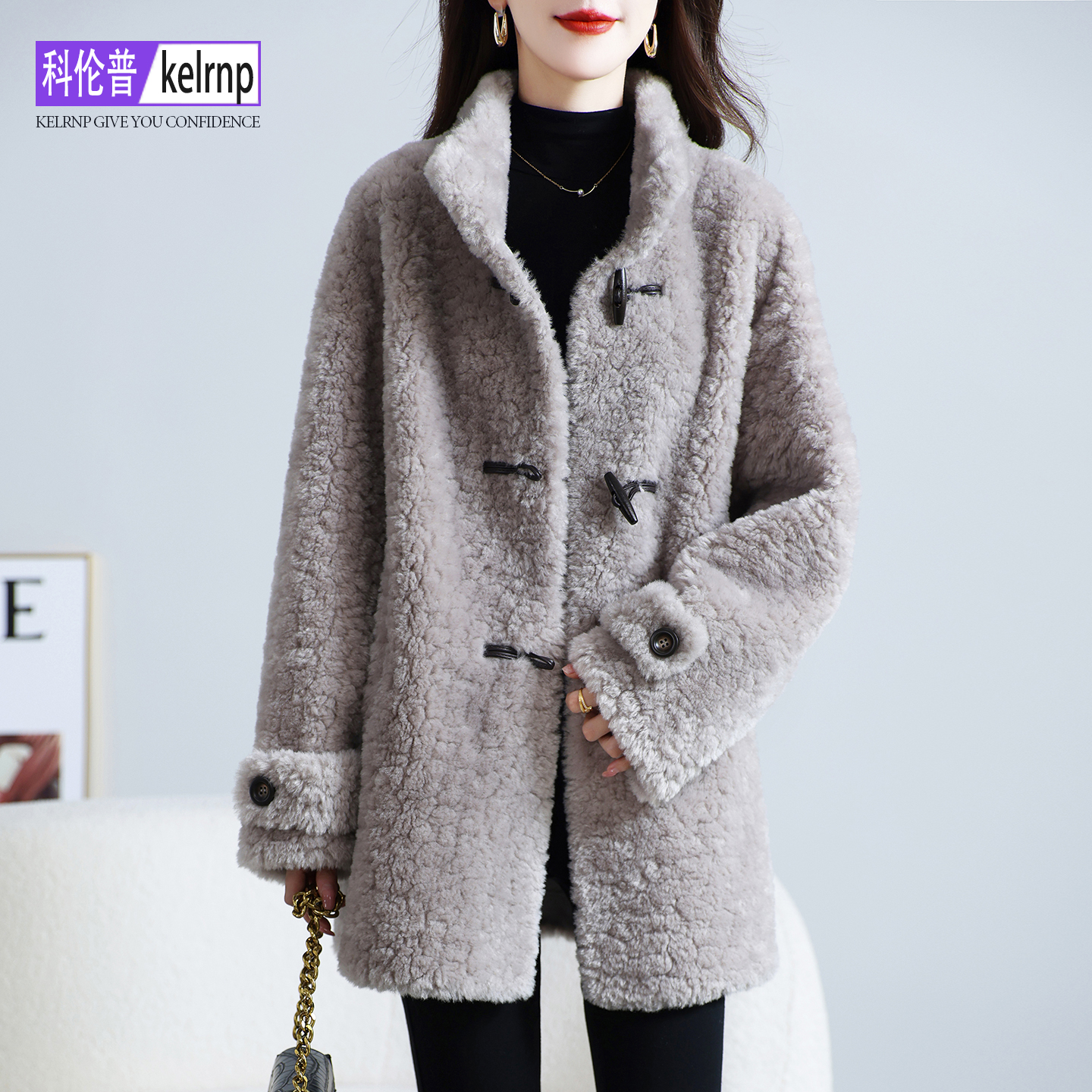 立领百搭仿羔羊毛毛颗粒皮草外套