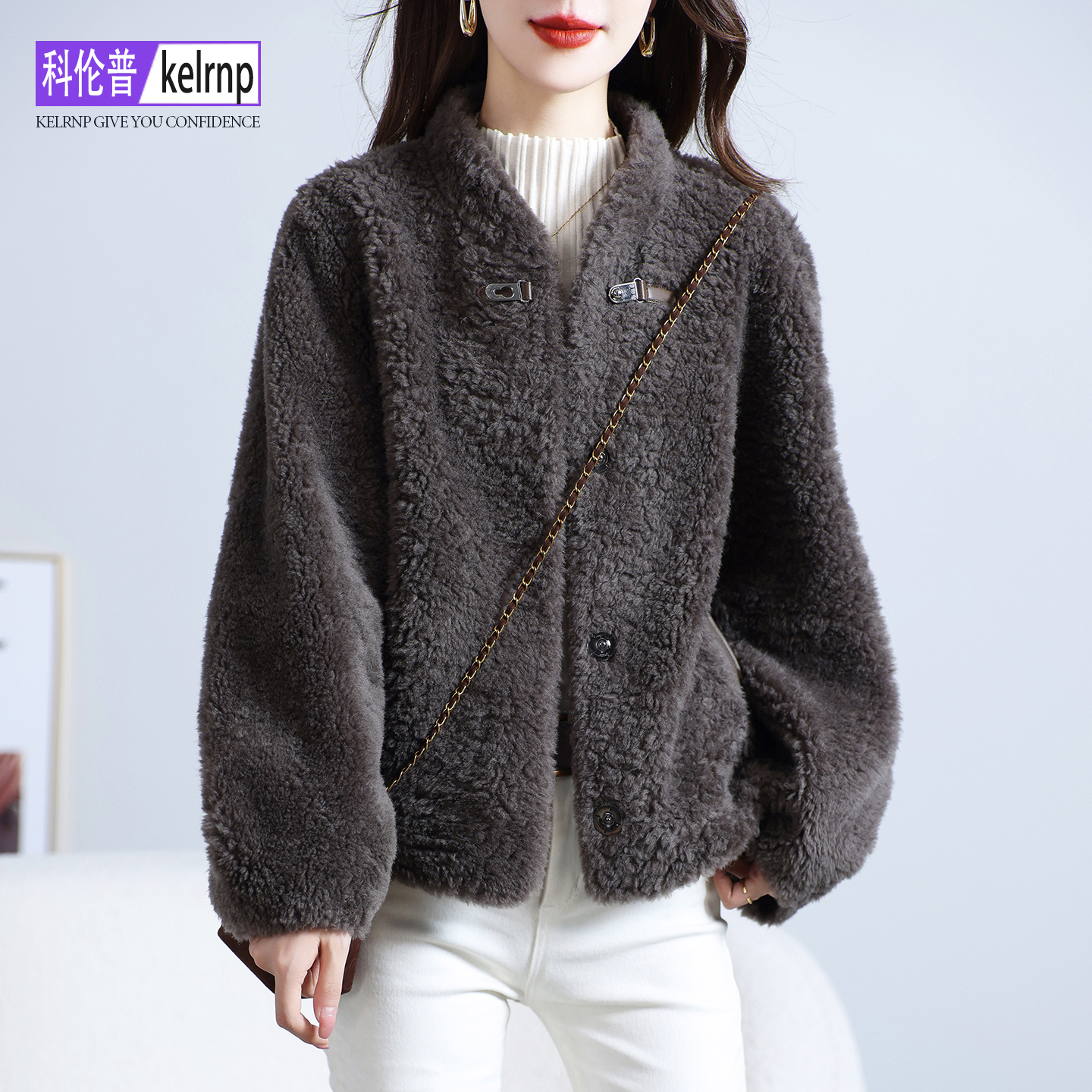 设计海宁羔羊毛毛颗粒皮草外套