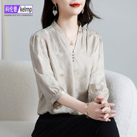 短袖溫柔顯瘦提花100%桑蠶絲上衣