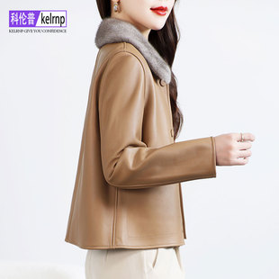 真皮大衣女2025冬新皮毛一体水貂毛领设计感奢华头层绵羊皮衣外套