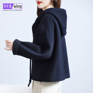双面羊绒大衣女2025秋冬新短款连帽宽松正品小个子呢子羊毛呢外套