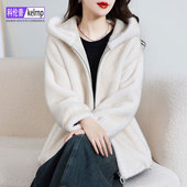 高档金貂绒大衣女2025冬新连帽显瘦减龄OL仿水貂毛毛环保皮草外套