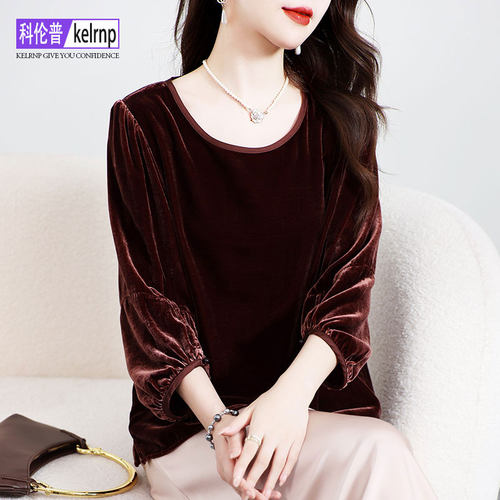 高端大牌妈妈纯色桑蚕丝上衣