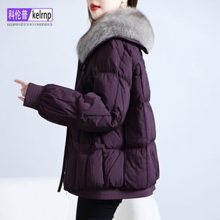 进口狐狸毛领大衣女2025冬高端休闲减龄保暖鹅绒羽绒服真皮草外套