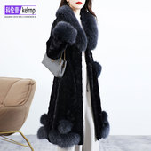 进口天鹅绒水貂毛大衣女2025冬新奢华丽狐狸毛领拼貂皮真皮草外套