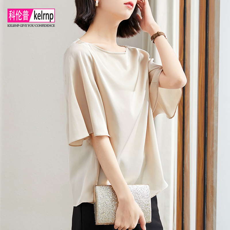 重磅真丝绸缎面t恤女2025夏新款短袖高档奢华纯色小衫桑蚕丝上衣