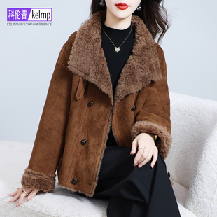 羊剪绒大衣女2025冬新正品牌设计感海宁一体羔羊毛毛颗粒皮草外套