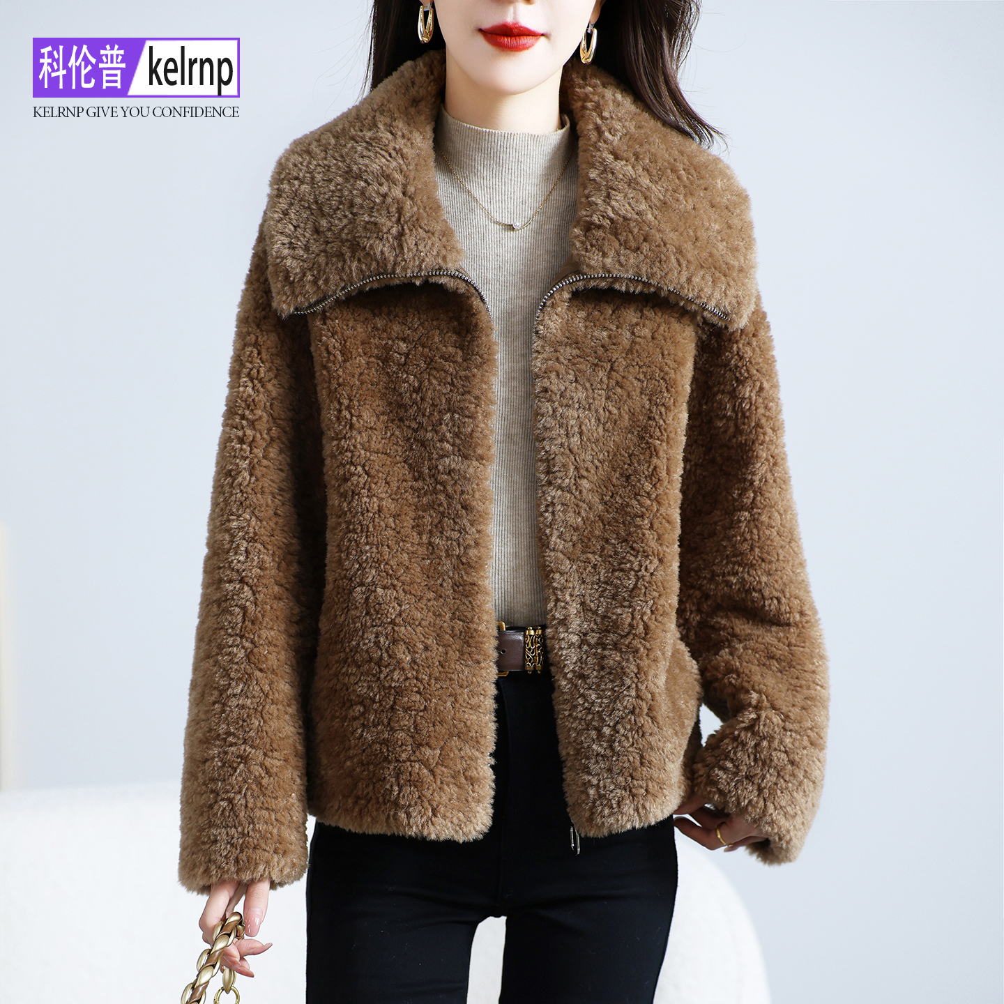 高档海宁仿羔羊毛毛颗粒皮草外套