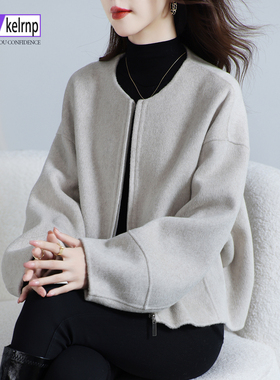 双面羊绒大衣女2025秋冬新短款宽松茧型小个子呢子羊驼羊毛呢外套