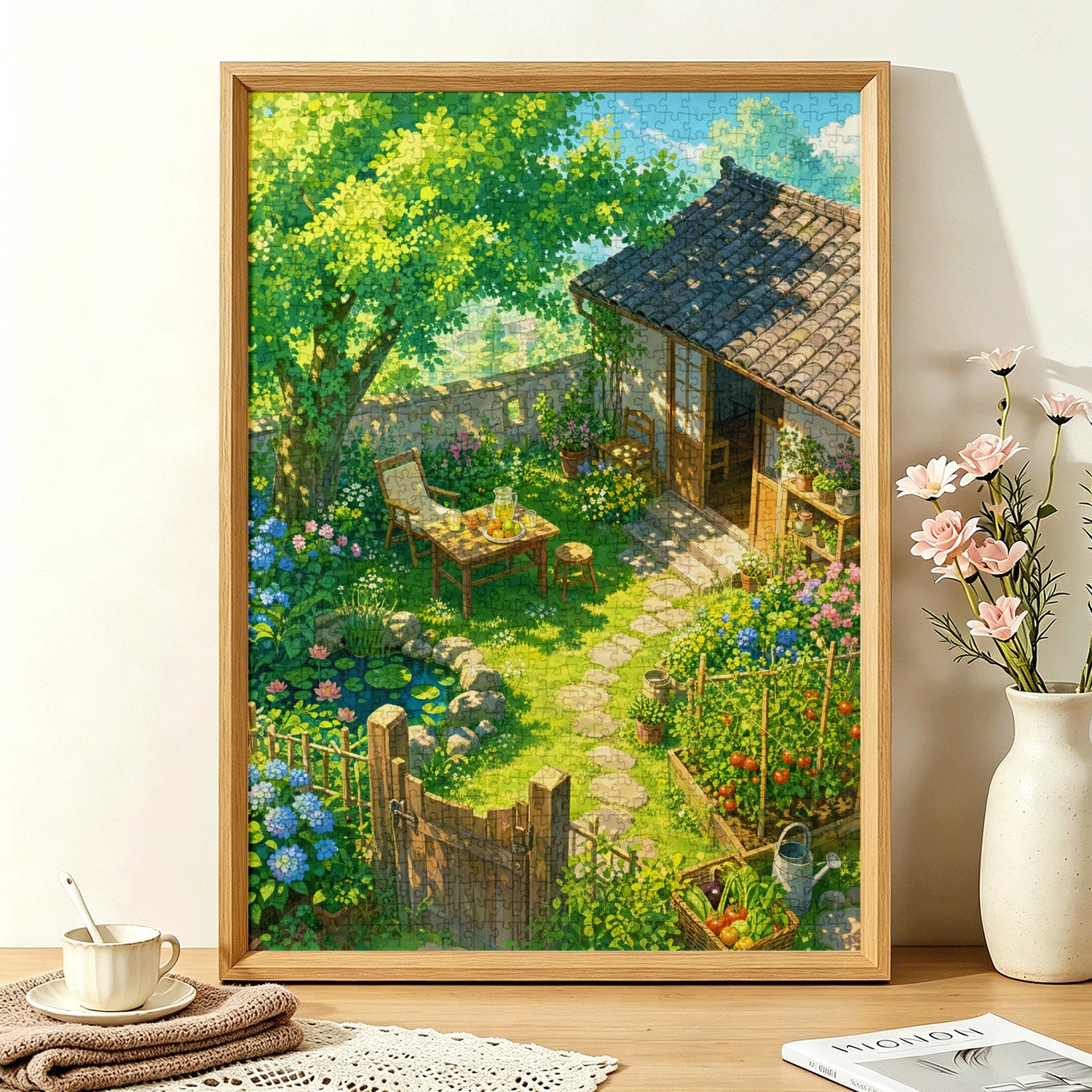 拼图1000片高端蓝卡风景带相框