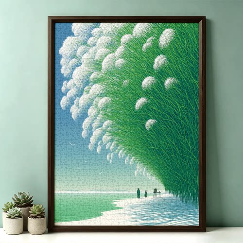 拼图1000片高端蓝卡风景带相框