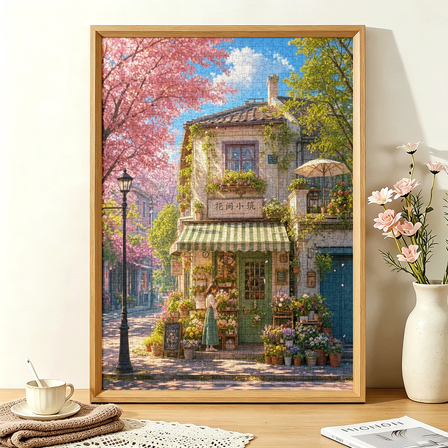 拼图1000片高端蓝卡风景带相框