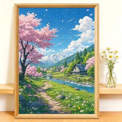 拼图1000片高端蓝卡风景带相框