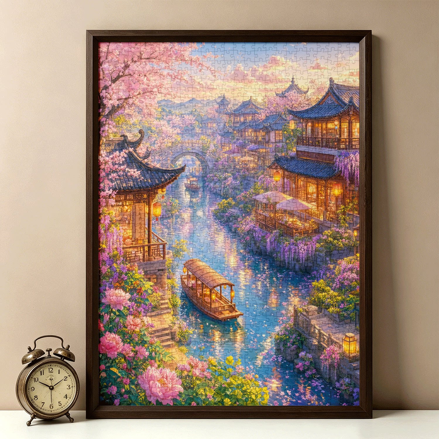 拼图1000片高端蓝卡风景带相框