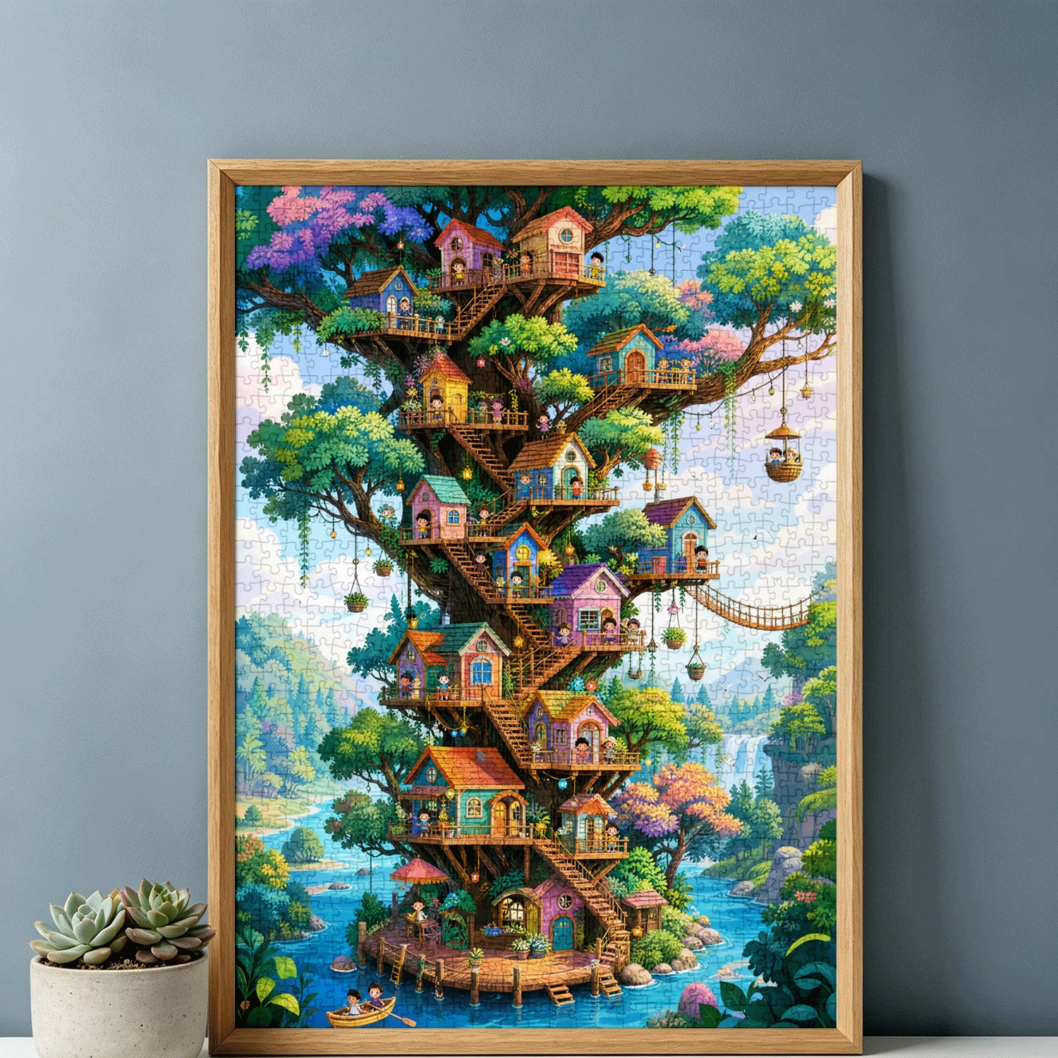 拼图1000片高端蓝卡风景带相框