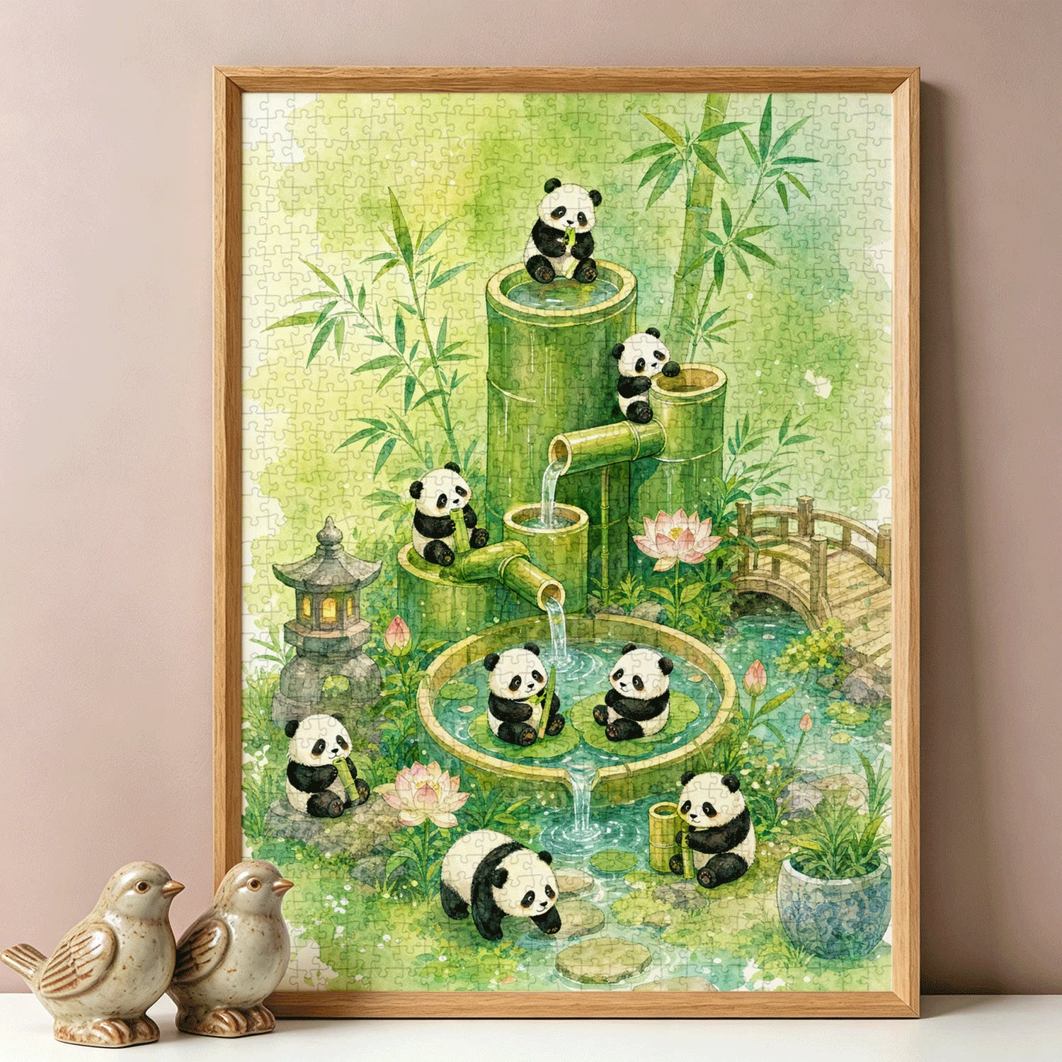 拼图1000片高端蓝卡风景带相框