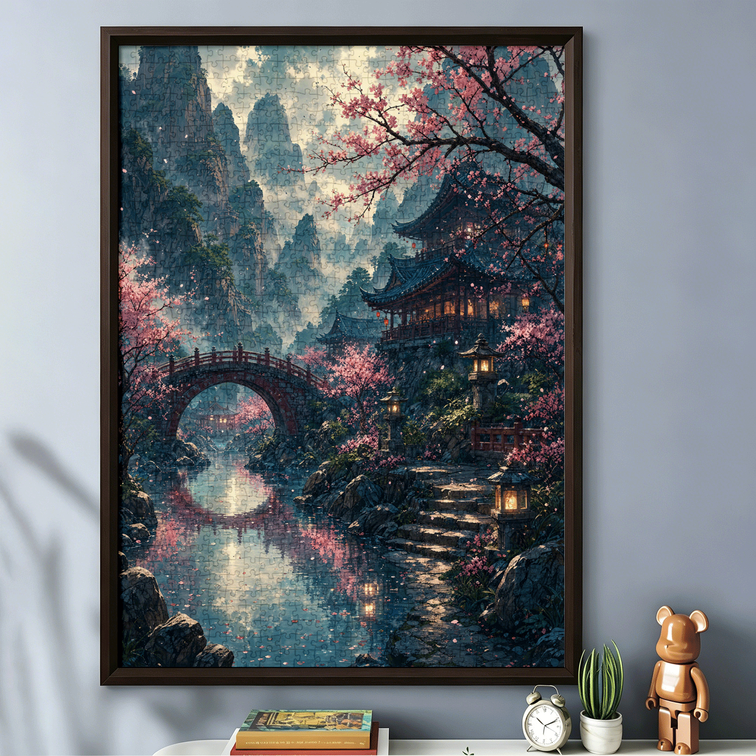 拼图1000片高端蓝卡风景带相框