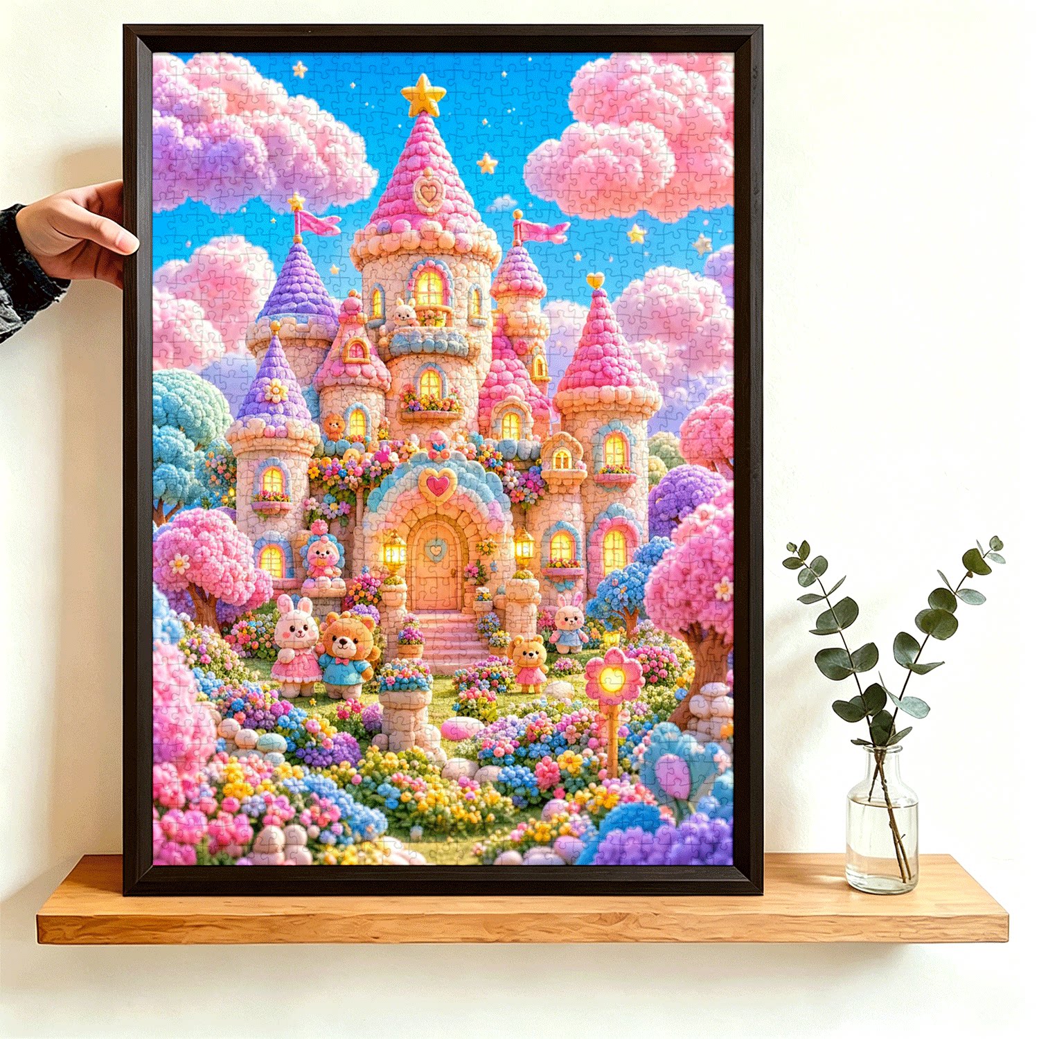 拼图1000片高端蓝卡风景带相框