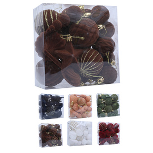 饰挂球橱窗布置 圣诞彩绘圣诞树装 新款 圣诞植绒24pcs六色套装