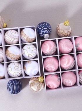 christmas彩绘丝波球丝线球圣诞装饰品泡沫8cm9pcs套装圣诞树挂件