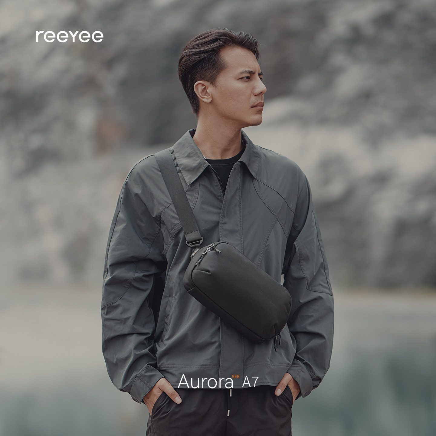 reeyee男士斜挎包A7极简风胸包图片