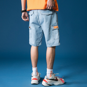 潮牌夏季薄款牛仔短裤男工装