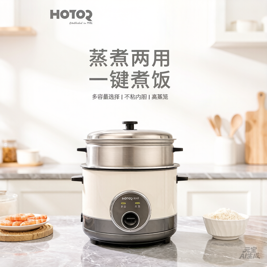 浩特电饭煲家用2.5-6升多功能不粘双喷胆老式加高蒸笼拼色煮饭锅