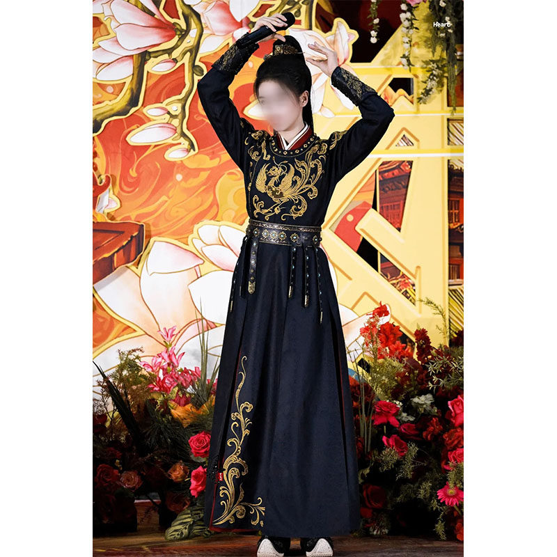 唐宫奇案白鹿李佩仪同款汉服唐朝女官服圆领窄袖黑色绣花侠女帅气