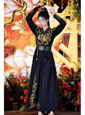 唐宫奇案白鹿李佩仪同款汉服唐朝女官服圆领窄袖黑色绣花侠女帅气