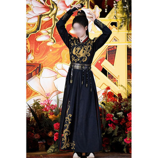 唐宫奇案白鹿李佩仪同款汉服唐朝女官服圆领窄袖黑色绣花侠女帅气