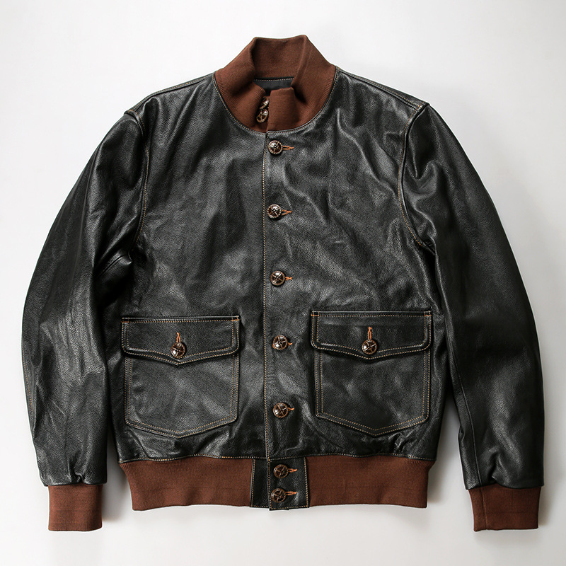 男士头层荔枝纹牛皮A1复古空军飞行服新款真皮皮衣夹克外套