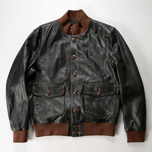 男士头层荔枝纹牛皮A1复古空军飞行服新款真皮皮衣夹克外套