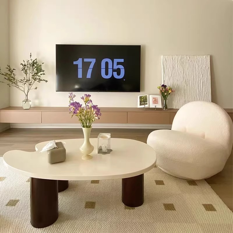 北欧奶油风云朵茶几实木创意茶桌家用侘寂风异形简约ins小户型