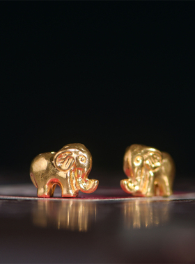 足金手工錾刻古法黄金吉象隔珠