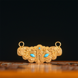 恋金 足金手工錾刻古法黄金 炸金珠饕餮纹吊牌 项链手链配饰