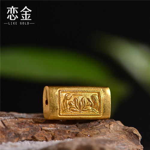 手工錾刻连年有余无事牌足金