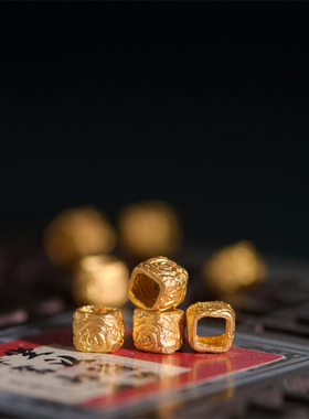 恋金 足金手工錾刻古法黄金 仿古纹方形隔珠项链手链配饰配件