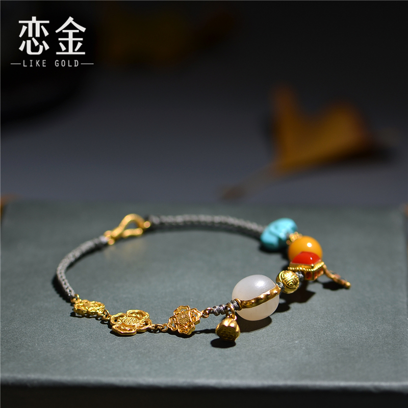 足金手工錾刻古法和田玉包金