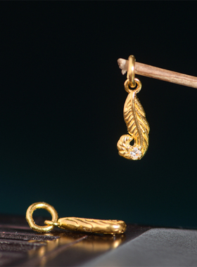足金手工錾刻古法黄金镶钻隔珠