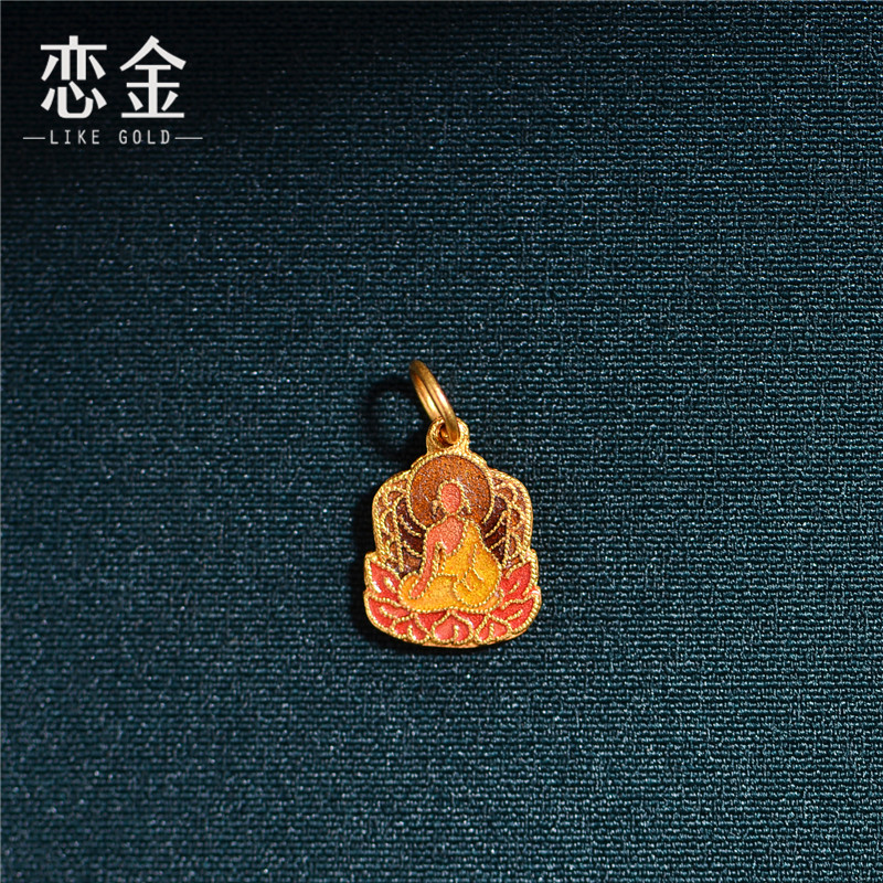 恋金 足金珐琅烧蓝古法黄金 佛像小吊坠 项链手链配饰diy配件