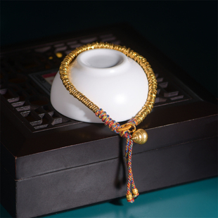 恋金 足金手工錾刻古法黄金 吉言葫芦盘缠金手链 天官赐福手串