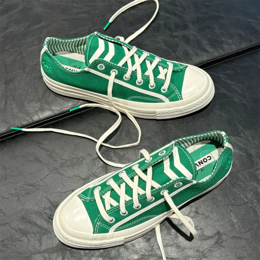 CONVERSE 1970S匡威 学院风白绿刺绣条纹感低帮休闲帆布鞋A11972C