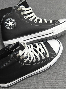CONVERSE ALLSTAR匡威秋冬加绒黑色牛皮革高帮厚底休闲鞋 A04480C
