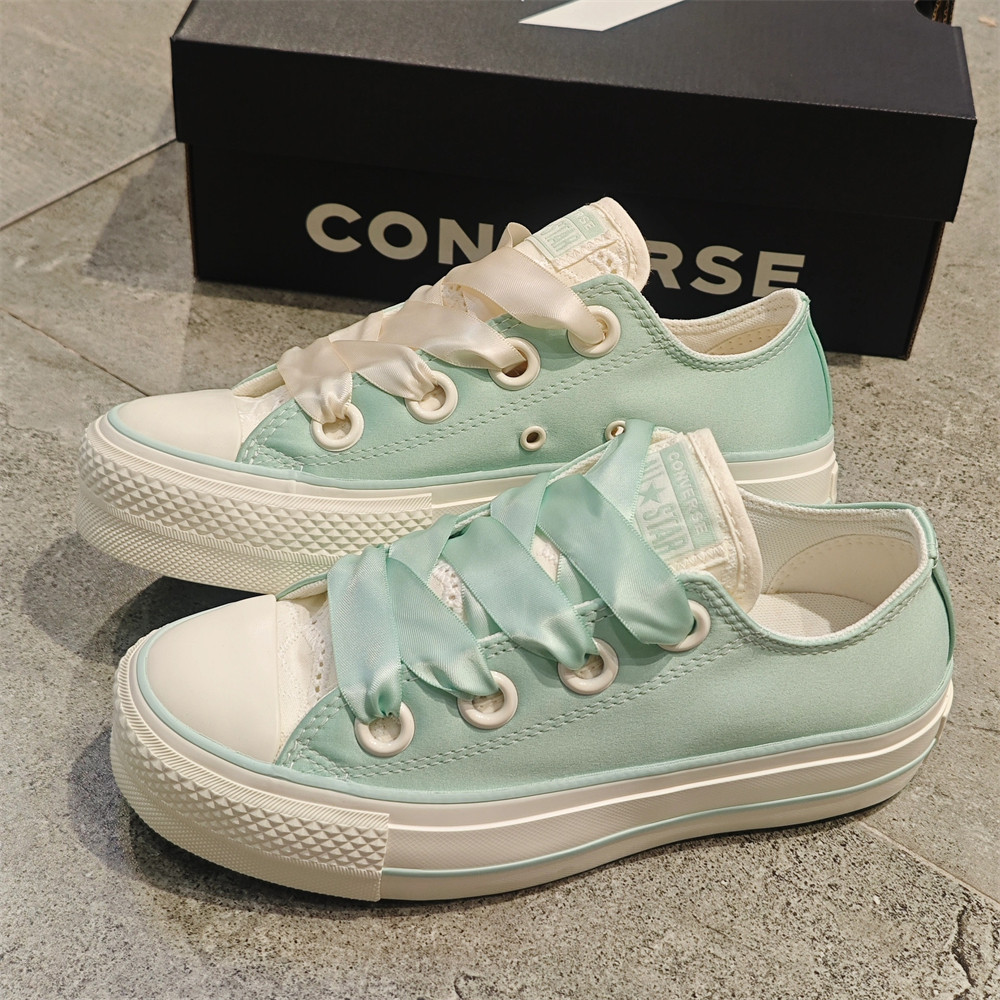 CONVERSE匡威allstar经典款薄荷绿丝绸绸缎lift厚底低帮A10300c
